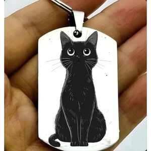 Wonder Curious Kitty Black Cat Hot Cute Design Art Pet Animal Hot Keychain